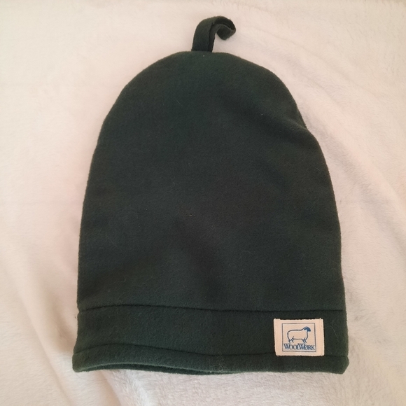 Vintage WoolWork Kitchen Wooly 100% wool dark hunter green fleece lined hat - Picture 2 of 8